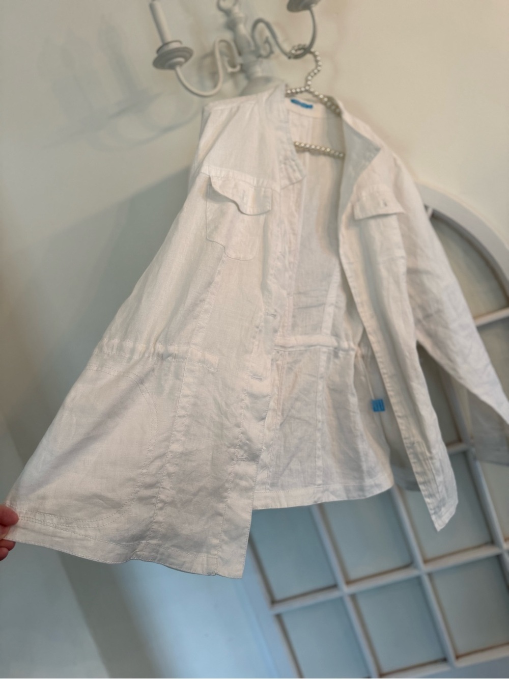 J.McLaughlin White 100% Linen Vista Drawstring Safari Utility Jacket Size XL